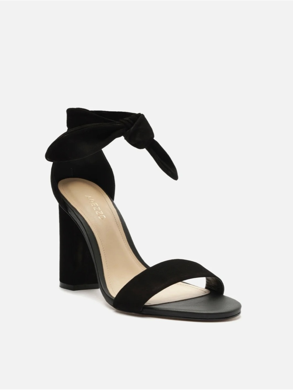 Tie-Ankle Black Suede Block Heel Sandals
